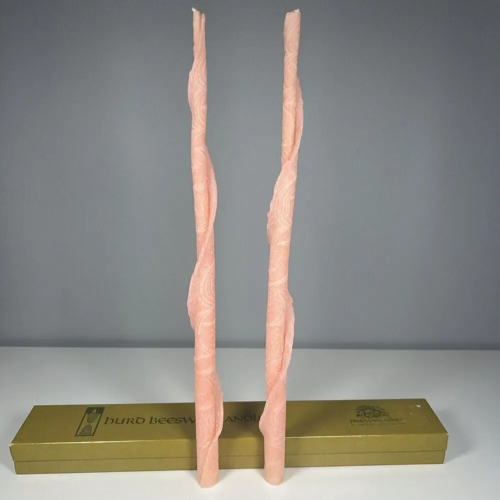 Vintage Hurd Beeswax 18” Pastel Pink Ribbon Twist Freemark Abbey Candles Easter